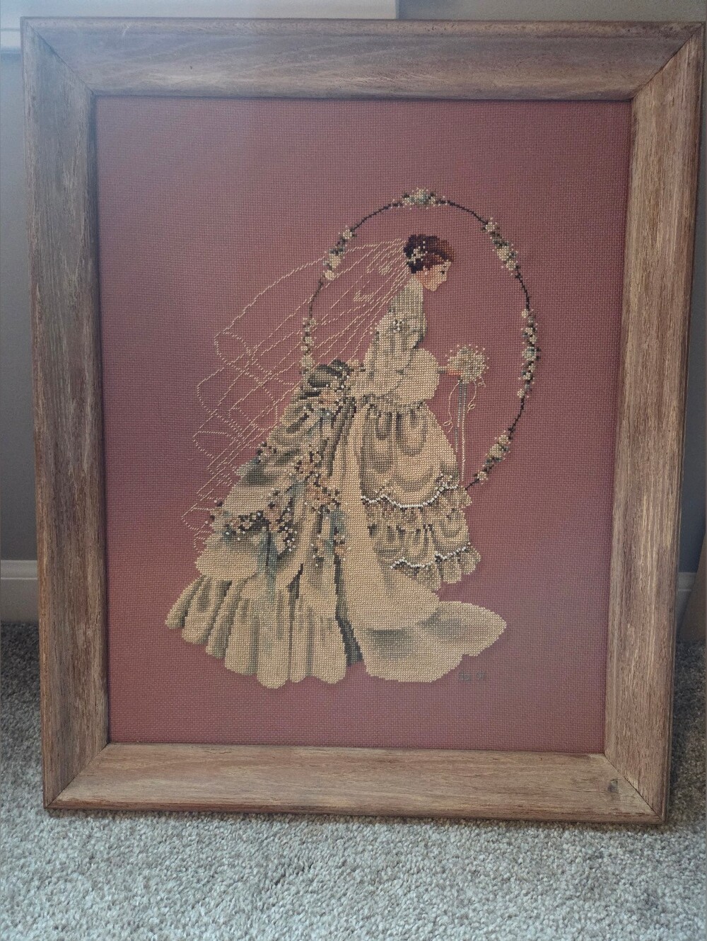Vintage Lavender & Lace The Bride Framed Needlepoint